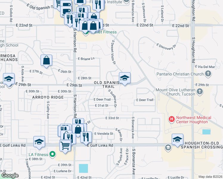 map of restaurants, bars, coffee shops, grocery stores, and more near 9764 East 29th Street in Tucson