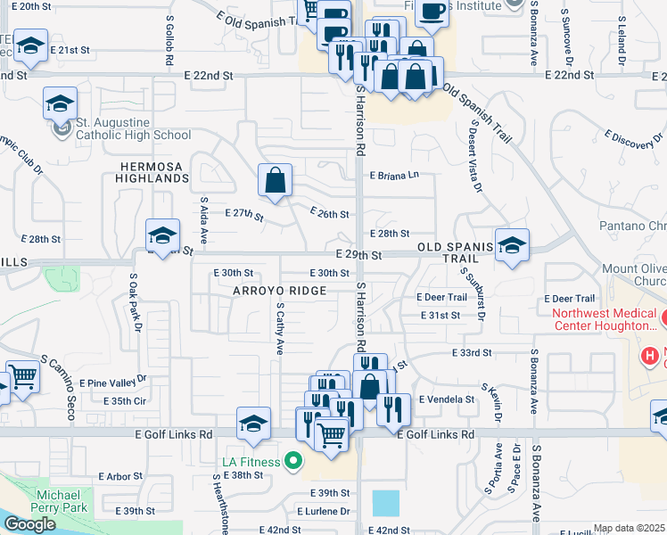 map of restaurants, bars, coffee shops, grocery stores, and more near 9412 East 29th Street in Tucson