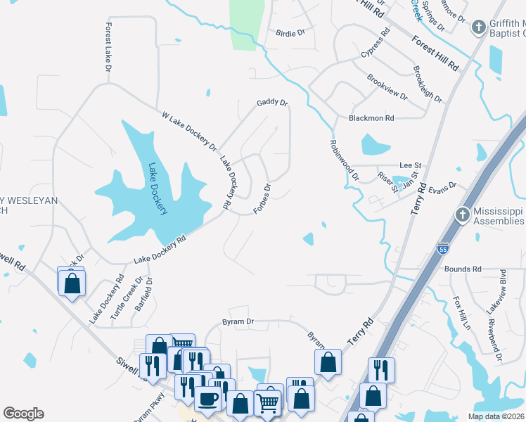 map of restaurants, bars, coffee shops, grocery stores, and more near 1436 Forbes Drive in Byram