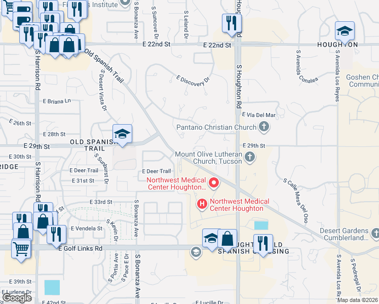 map of restaurants, bars, coffee shops, grocery stores, and more near 1822 South Carthage Place in Tucson