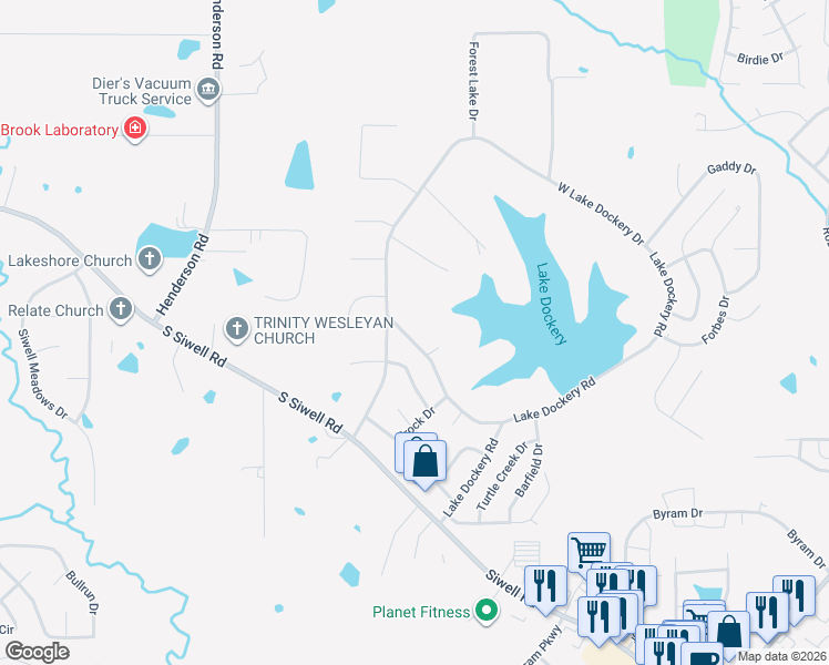 map of restaurants, bars, coffee shops, grocery stores, and more near 1060 Lake Dockery Road in Jackson