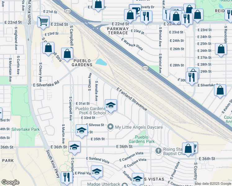 map of restaurants, bars, coffee shops, grocery stores, and more near 2010 South Amigo Avenue in Tucson