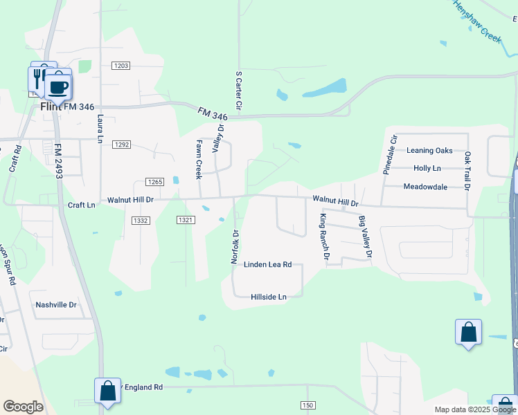 map of restaurants, bars, coffee shops, grocery stores, and more near 10113 County Road 1215 in Flint