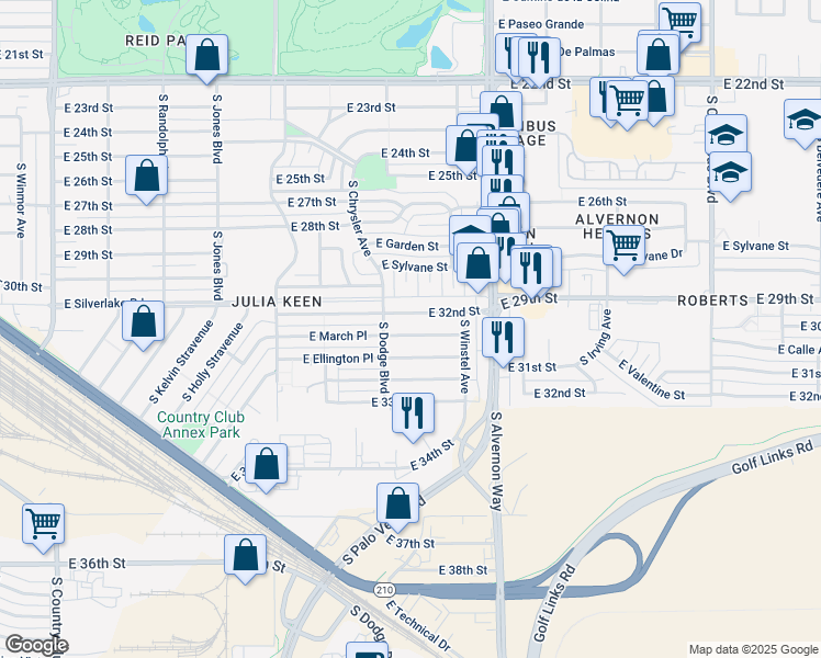 map of restaurants, bars, coffee shops, grocery stores, and more near 3727 East March Place in Tucson