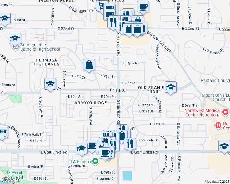 map of restaurants, bars, coffee shops, grocery stores, and more near 9462 East 29th Street in Tucson