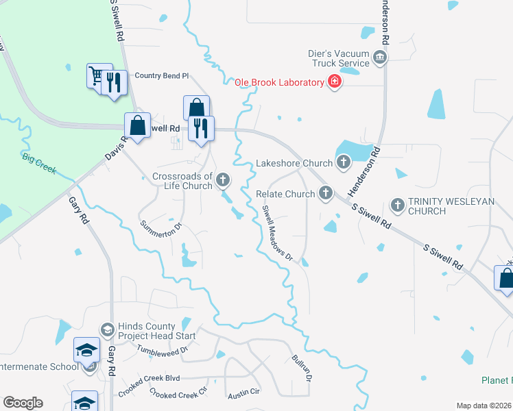 map of restaurants, bars, coffee shops, grocery stores, and more near 39 Water Oak Cove in Byram