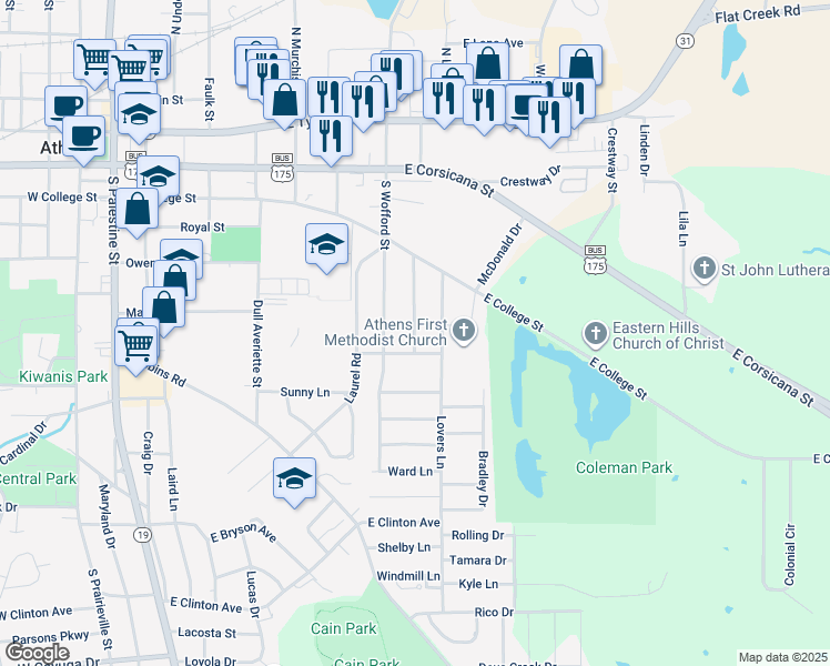 map of restaurants, bars, coffee shops, grocery stores, and more near 220 Reierson Avenue in Athens
