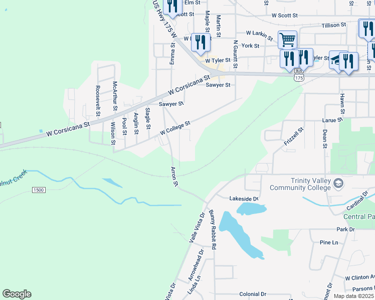map of restaurants, bars, coffee shops, grocery stores, and more near Hyland Street in Athens