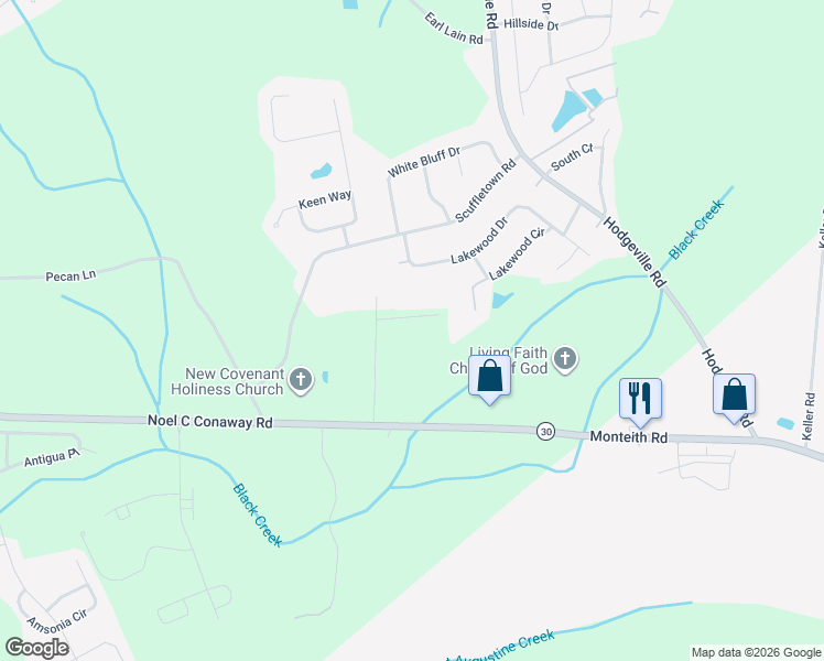 map of restaurants, bars, coffee shops, grocery stores, and more near 132 Robin Road in Guyton