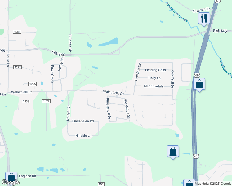 map of restaurants, bars, coffee shops, grocery stores, and more near 6910 Walnut Hill Drive in Flint