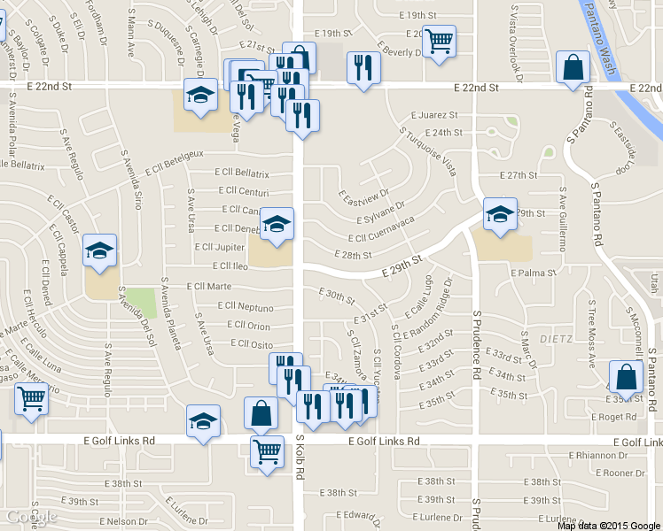 map of restaurants, bars, coffee shops, grocery stores, and more near 7141 E 29th St in Tucson