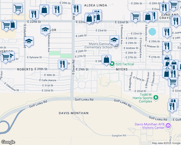 map of restaurants, bars, coffee shops, grocery stores, and more near 4826 East 29th Street in Tucson
