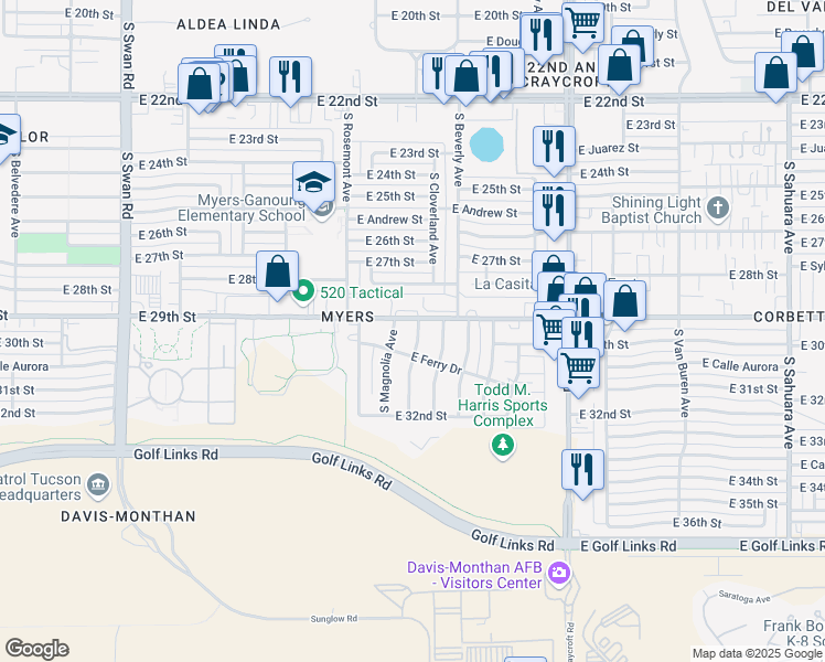 map of restaurants, bars, coffee shops, grocery stores, and more near 1910 South Farwell Avenue in Tucson