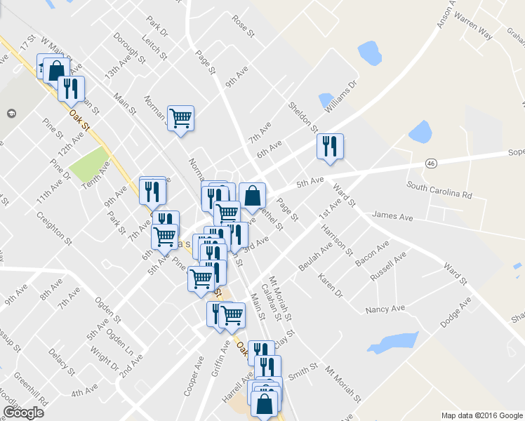 map of restaurants, bars, coffee shops, grocery stores, and more near 5424 4th Avenue in Eastman