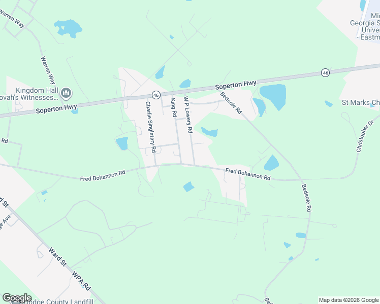 map of restaurants, bars, coffee shops, grocery stores, and more near 65-199 West P Lowery Road in Eastman