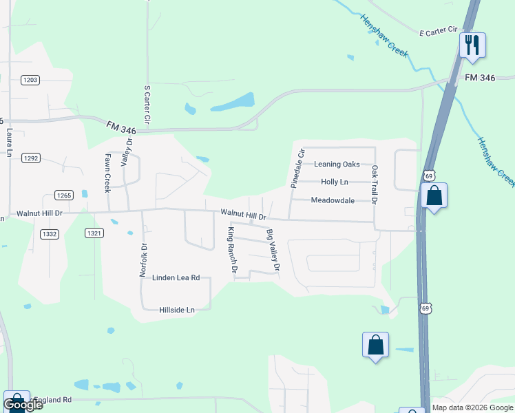 map of restaurants, bars, coffee shops, grocery stores, and more near 6820 Walnut Hill Drive in Flint
