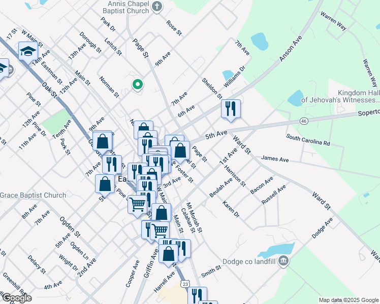 map of restaurants, bars, coffee shops, grocery stores, and more near 5424 4th Avenue in Eastman