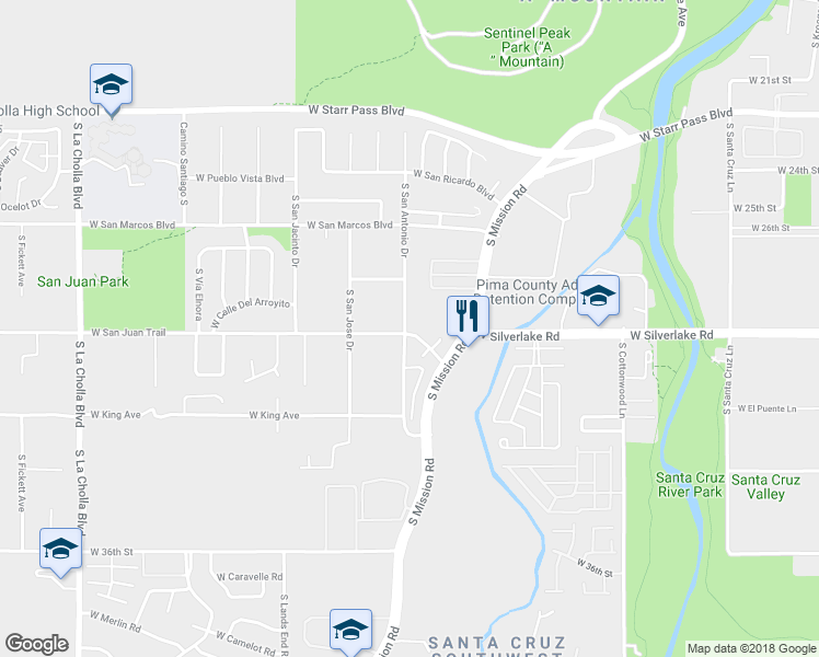 map of restaurants, bars, coffee shops, grocery stores, and more near 1871 South San Antonio Drive in Tucson