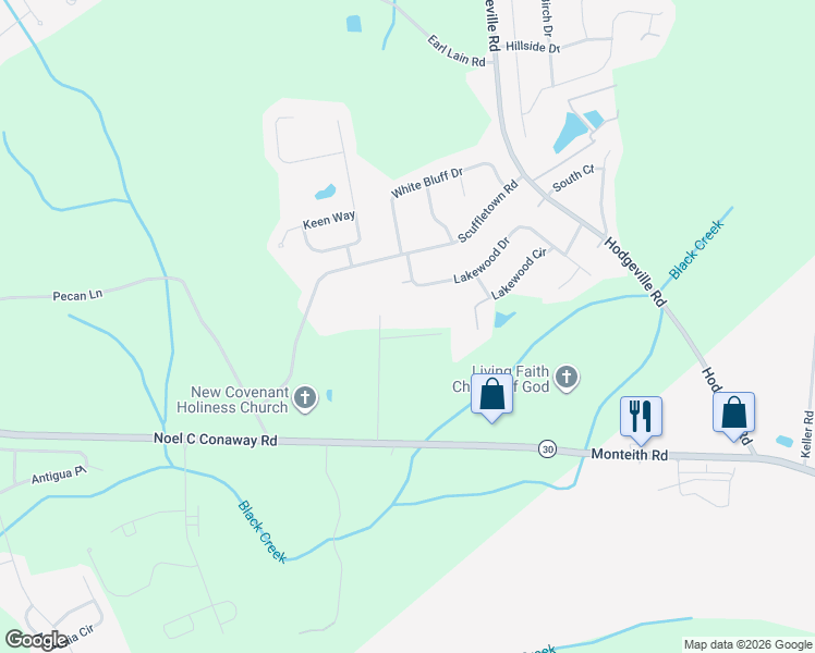 map of restaurants, bars, coffee shops, grocery stores, and more near 132 Robin Road in Guyton