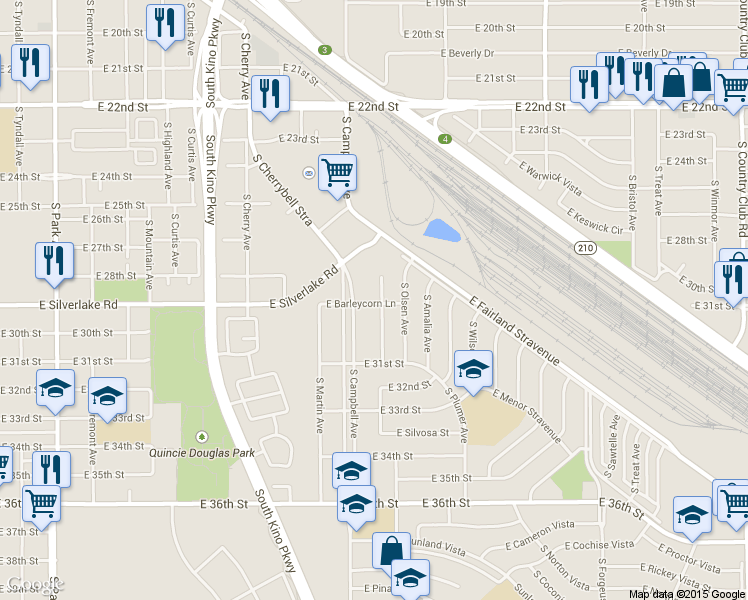 map of restaurants, bars, coffee shops, grocery stores, and more near 1817 South Campbell Avenue in Tucson