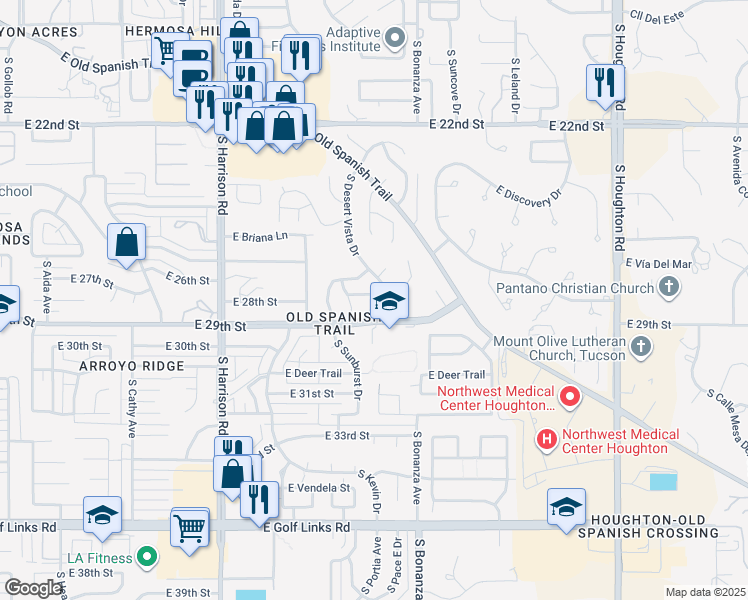 map of restaurants, bars, coffee shops, grocery stores, and more near 1781 South Desert Vista Drive in Tucson
