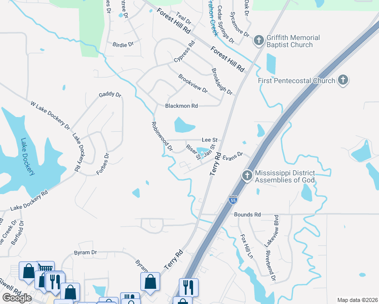 map of restaurants, bars, coffee shops, grocery stores, and more near 449 Lee Street in Jackson