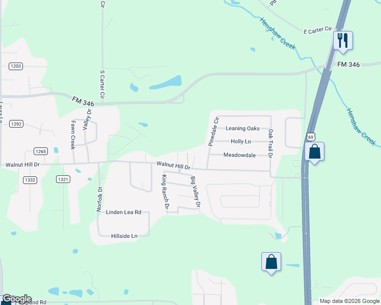 map of restaurants, bars, coffee shops, grocery stores, and more near 6908 County Road 1215 in Flint