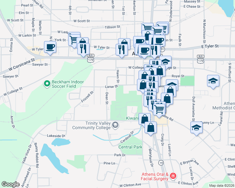 map of restaurants, bars, coffee shops, grocery stores, and more near 302 Commanche Street in Athens