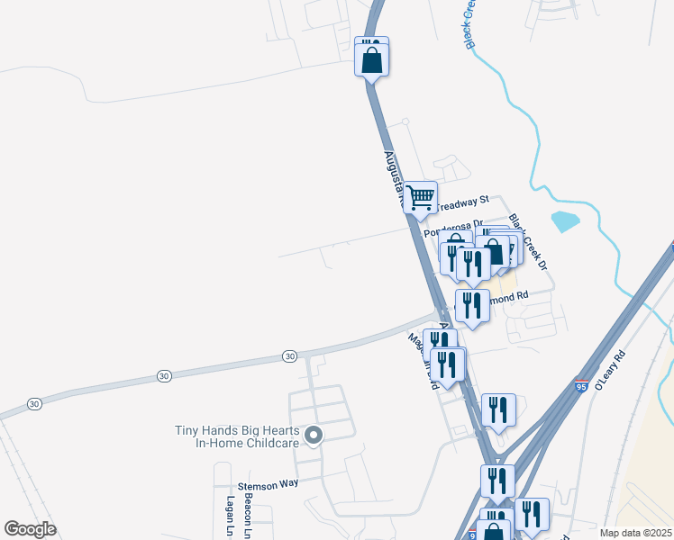 map of restaurants, bars, coffee shops, grocery stores, and more near 201 Berrien Road in Port Wentworth