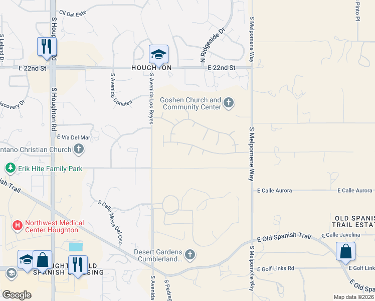 map of restaurants, bars, coffee shops, grocery stores, and more near 10820 East Calle Linda Vista in Tucson