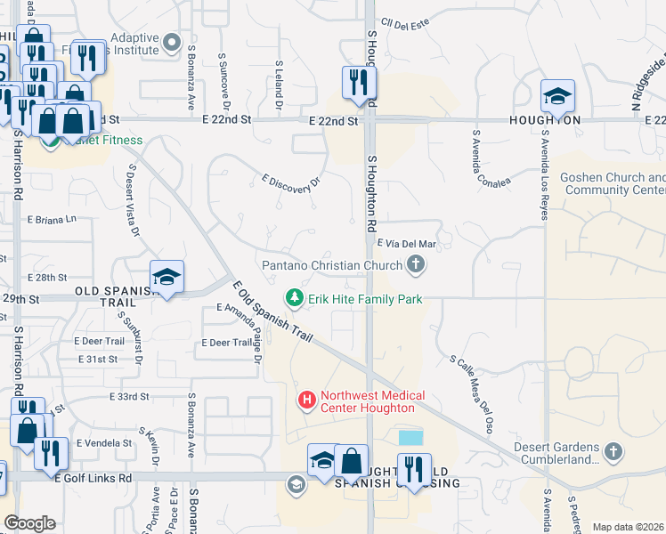 map of restaurants, bars, coffee shops, grocery stores, and more near 1735 South Carthage Place in Tucson