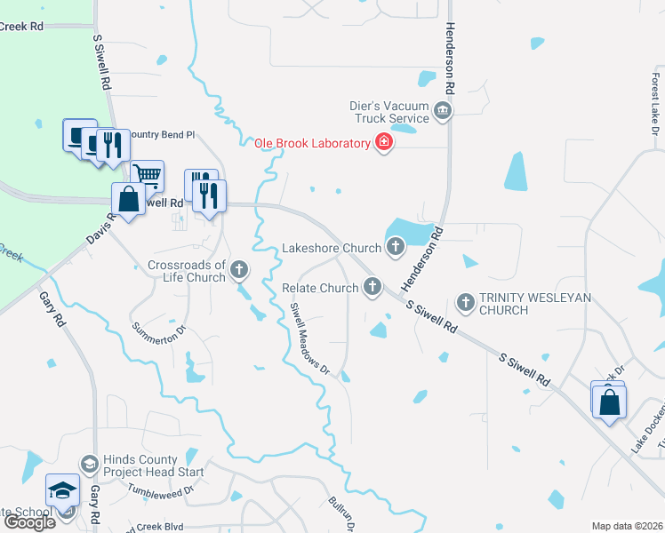 map of restaurants, bars, coffee shops, grocery stores, and more near 308 Siwell Meadows Drive in Byram