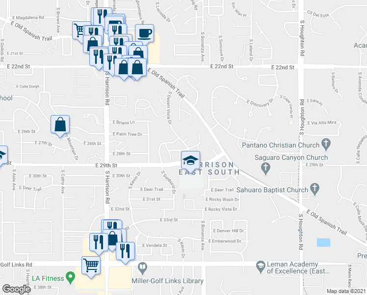 map of restaurants, bars, coffee shops, grocery stores, and more near 1770 South Desert Vista Drive in Tucson