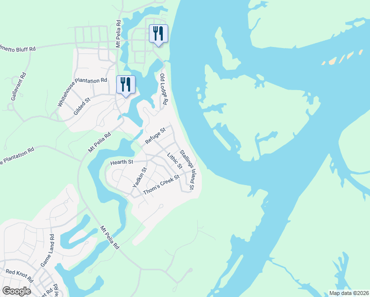 map of restaurants, bars, coffee shops, grocery stores, and more near 186 Stallings Island Street in Bluffton