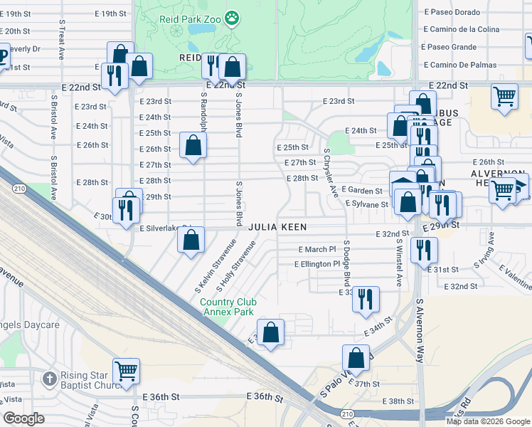 map of restaurants, bars, coffee shops, grocery stores, and more near 1776 South Palo Verde Avenue in Tucson