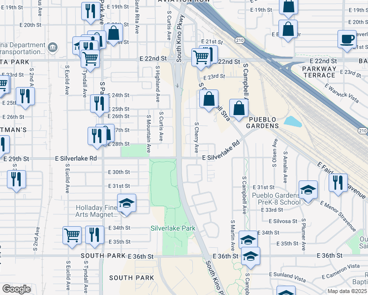 map of restaurants, bars, coffee shops, grocery stores, and more near 1508 East 28th Street in Tucson
