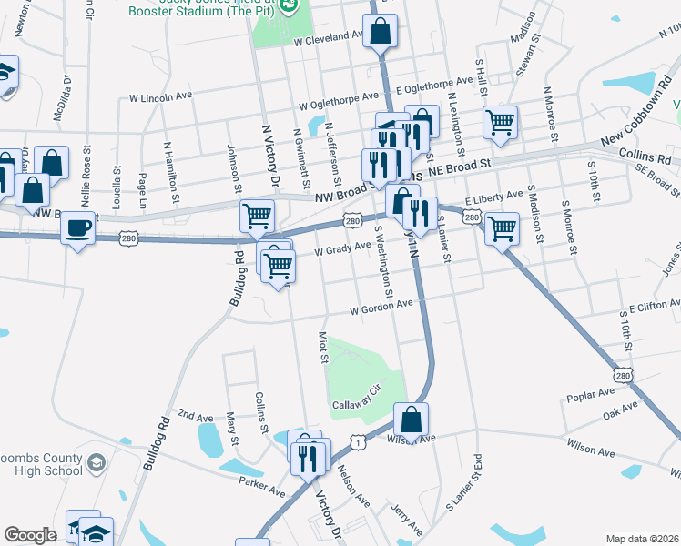map of restaurants, bars, coffee shops, grocery stores, and more near 194 West Stuart Avenue in Lyons