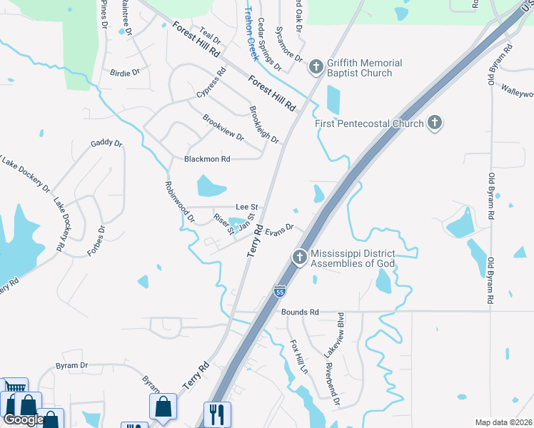 map of restaurants, bars, coffee shops, grocery stores, and more near 206 Jan Street in Byram