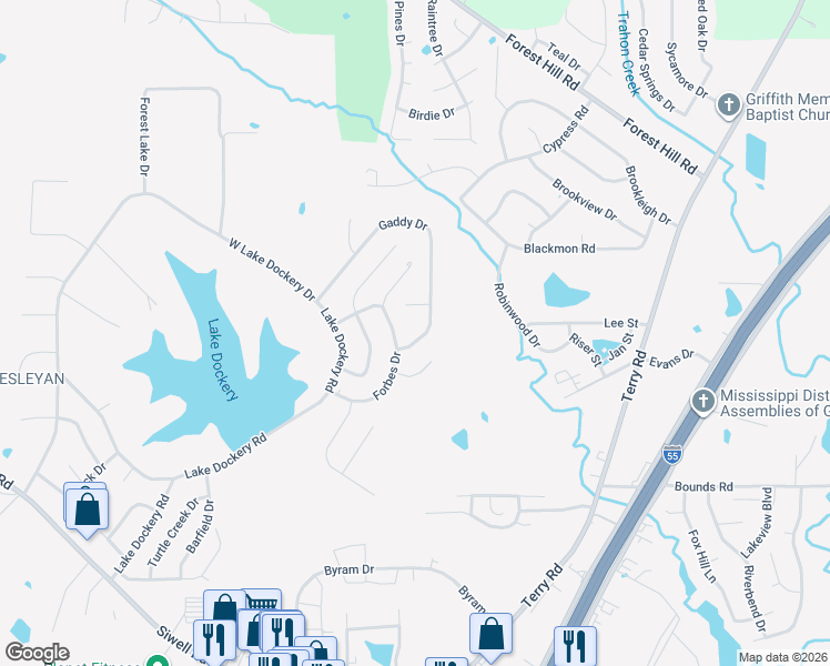 map of restaurants, bars, coffee shops, grocery stores, and more near 228 Gaddy Drive in Byram