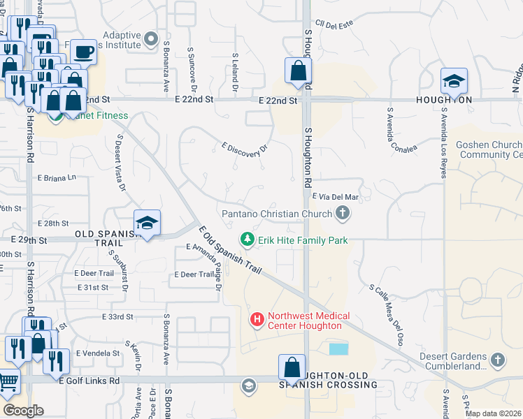 map of restaurants, bars, coffee shops, grocery stores, and more near 1735 South Carthage Place in Tucson