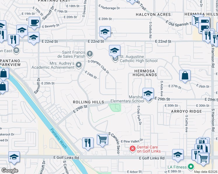 map of restaurants, bars, coffee shops, grocery stores, and more near 8743 East 27th Street in Tucson