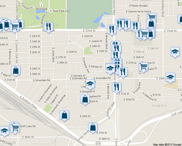 map of restaurants, bars, coffee shops, grocery stores, and more near 1812 South Kitt Place in Tucson