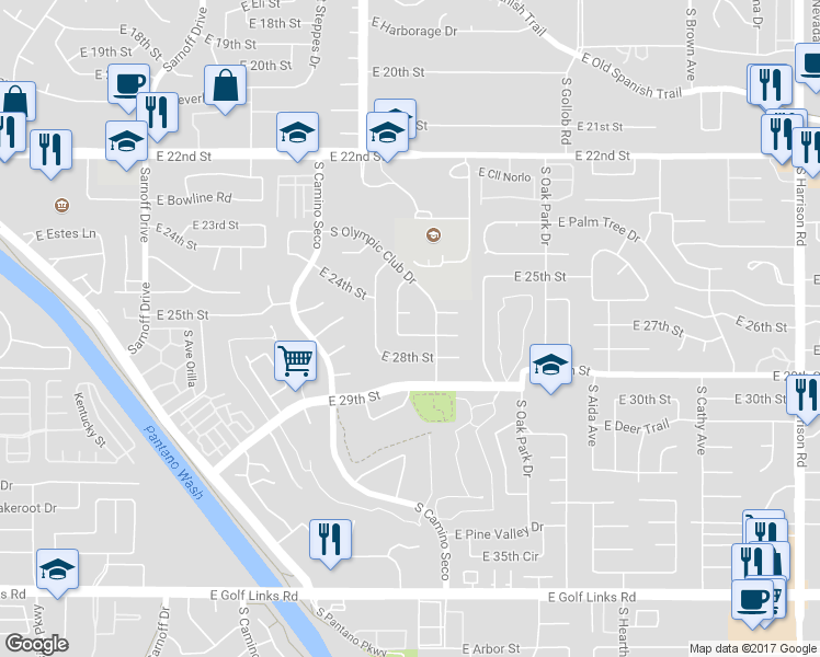 map of restaurants, bars, coffee shops, grocery stores, and more near 8743 East 27th Street in Tucson