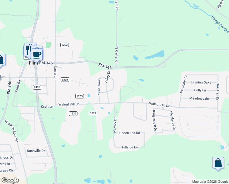 map of restaurants, bars, coffee shops, grocery stores, and more near 19181 Greenleaf Drive in Flint