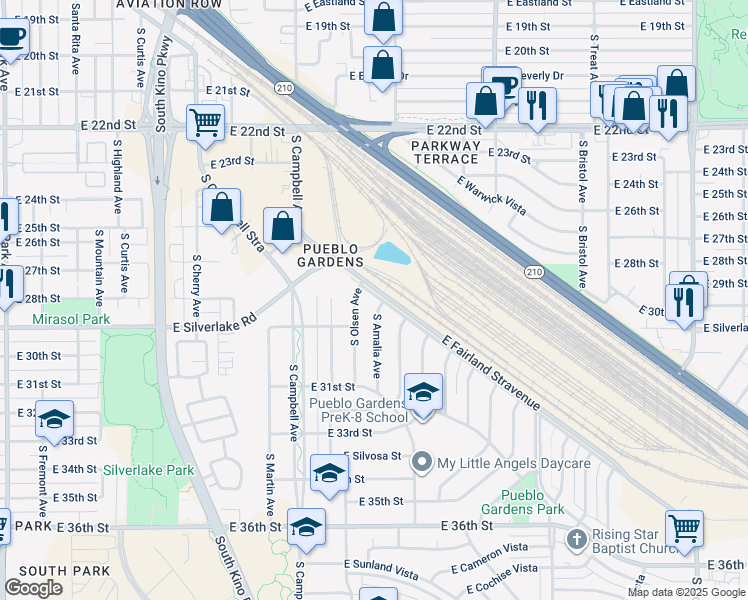 map of restaurants, bars, coffee shops, grocery stores, and more near 1804 South Amalia Avenue in Tucson