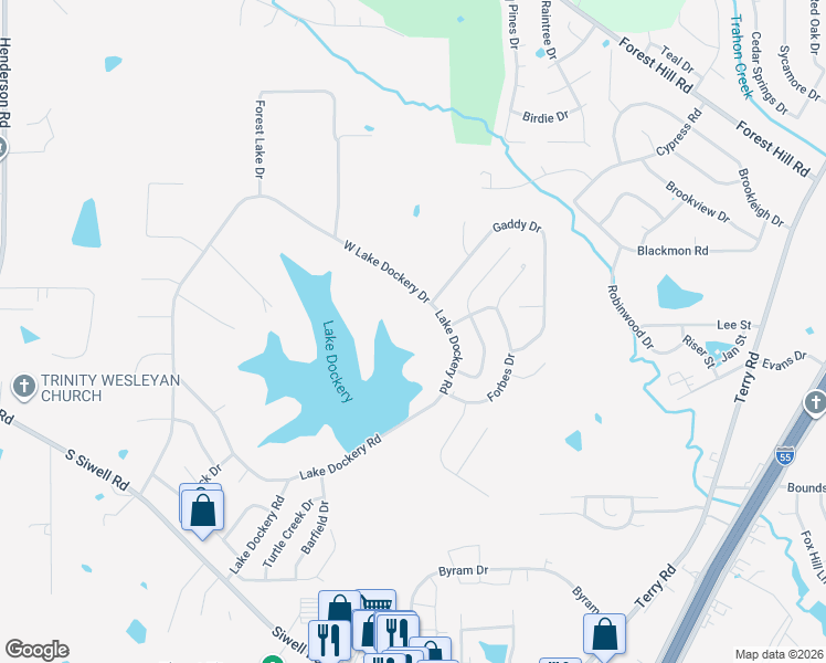 map of restaurants, bars, coffee shops, grocery stores, and more near 405 Lake Dockery Drive in Byram