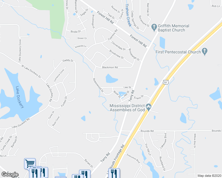 map of restaurants, bars, coffee shops, grocery stores, and more near 449 Lee Street in Jackson