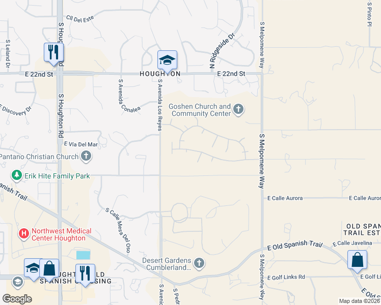 map of restaurants, bars, coffee shops, grocery stores, and more near 10820 East Calle Linda Vista in Tucson