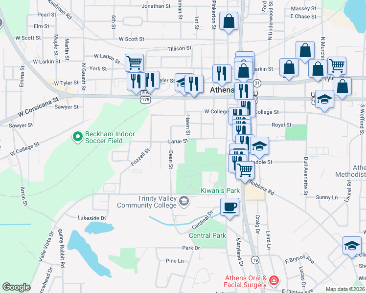 map of restaurants, bars, coffee shops, grocery stores, and more near 302 Commanche Street in Athens