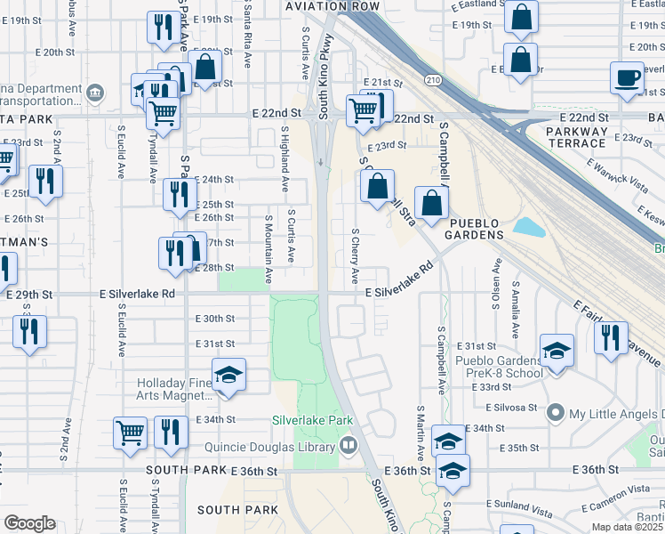 map of restaurants, bars, coffee shops, grocery stores, and more near 1508 East 28th Street in Tucson